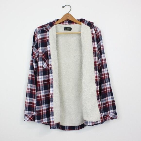 Ci Sono Button Down Shirt Women's Sz Large Shacket Plaid Collection Sherpa Line - Picture 2 of 5